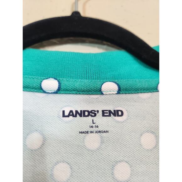 Lands' End Women's Green Polka Dot Stretch Short Sleeve Polo Shirt Size Large - Picture 3 of 6
